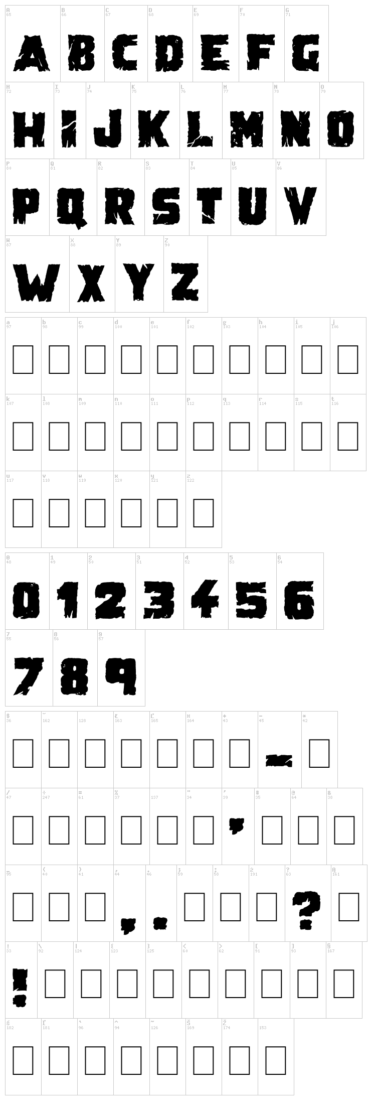 Demolition Crack font map